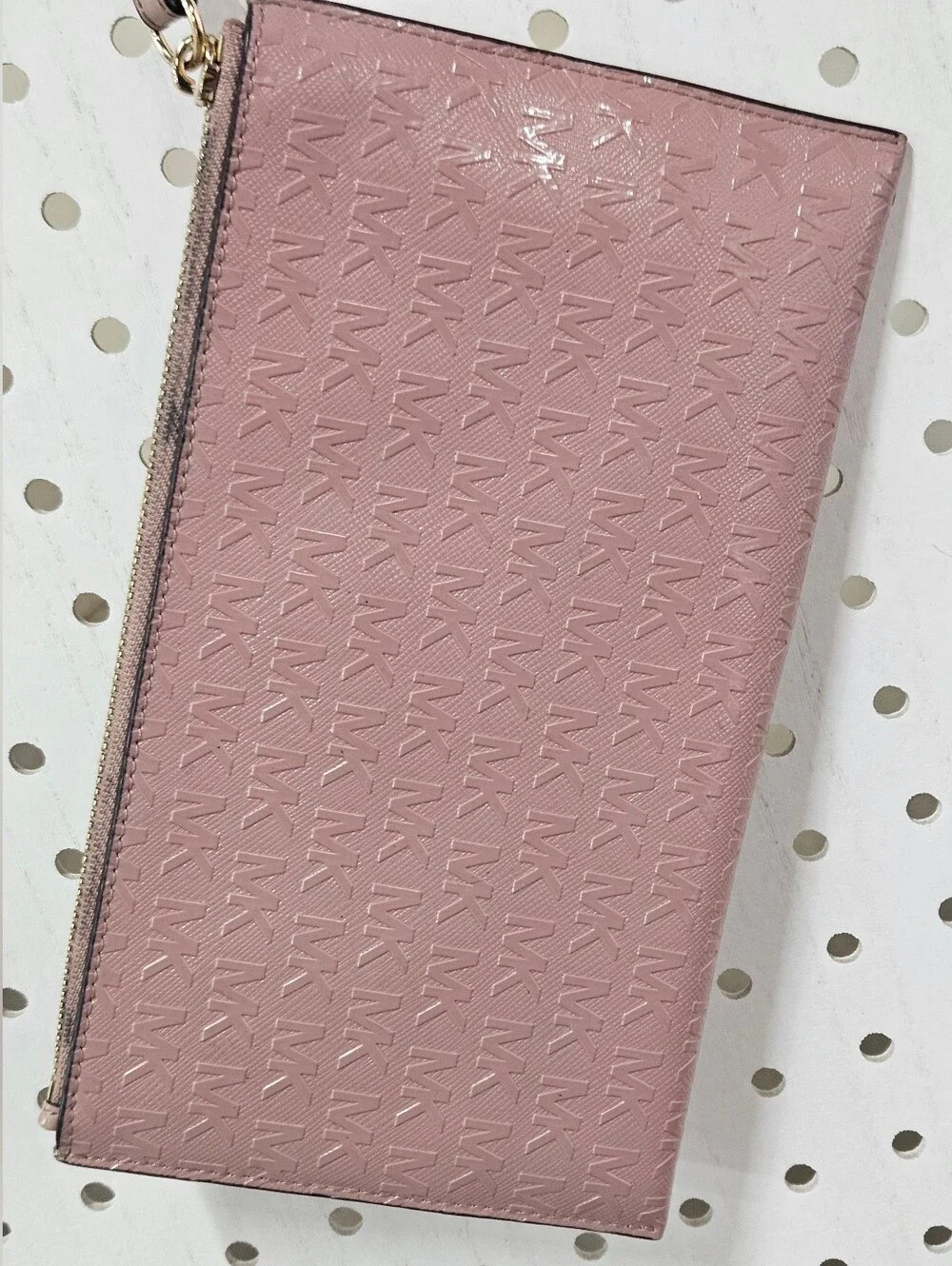 Michael Kors Blush Pink Embossed Wristlet Clutch with Gold